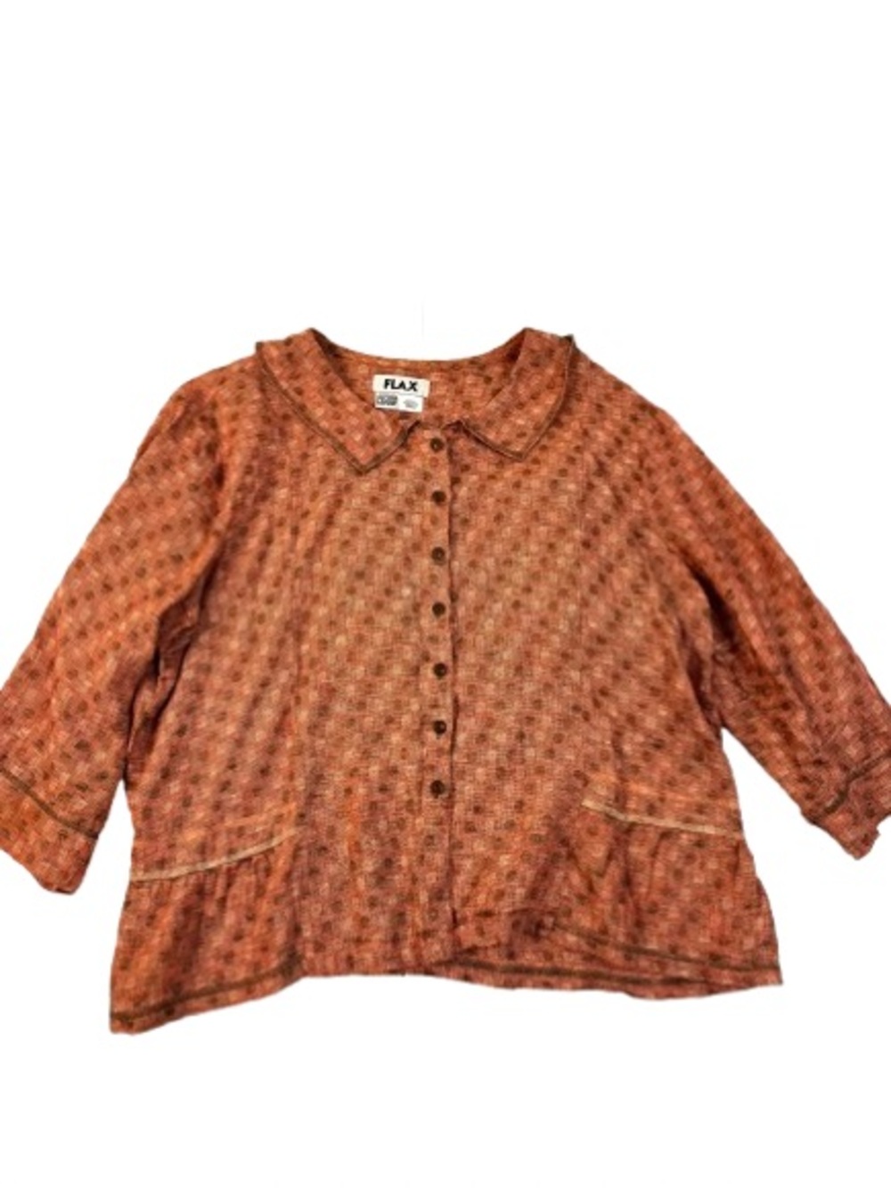 FLAX Rust 100% Linen Button-Front Top